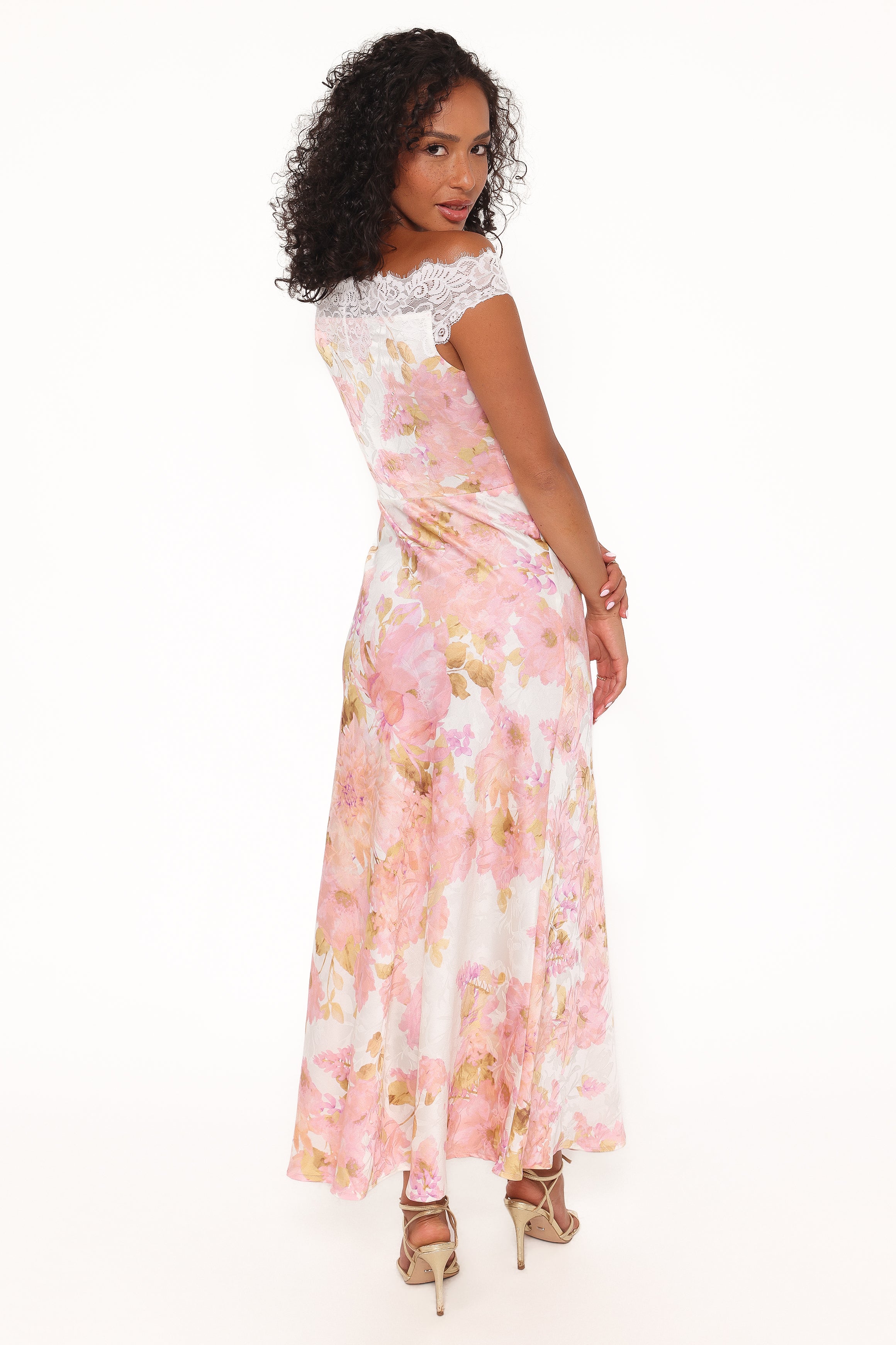 DRESSES Voss Off Shoulder Lace Maxi Dress - Pink Floral