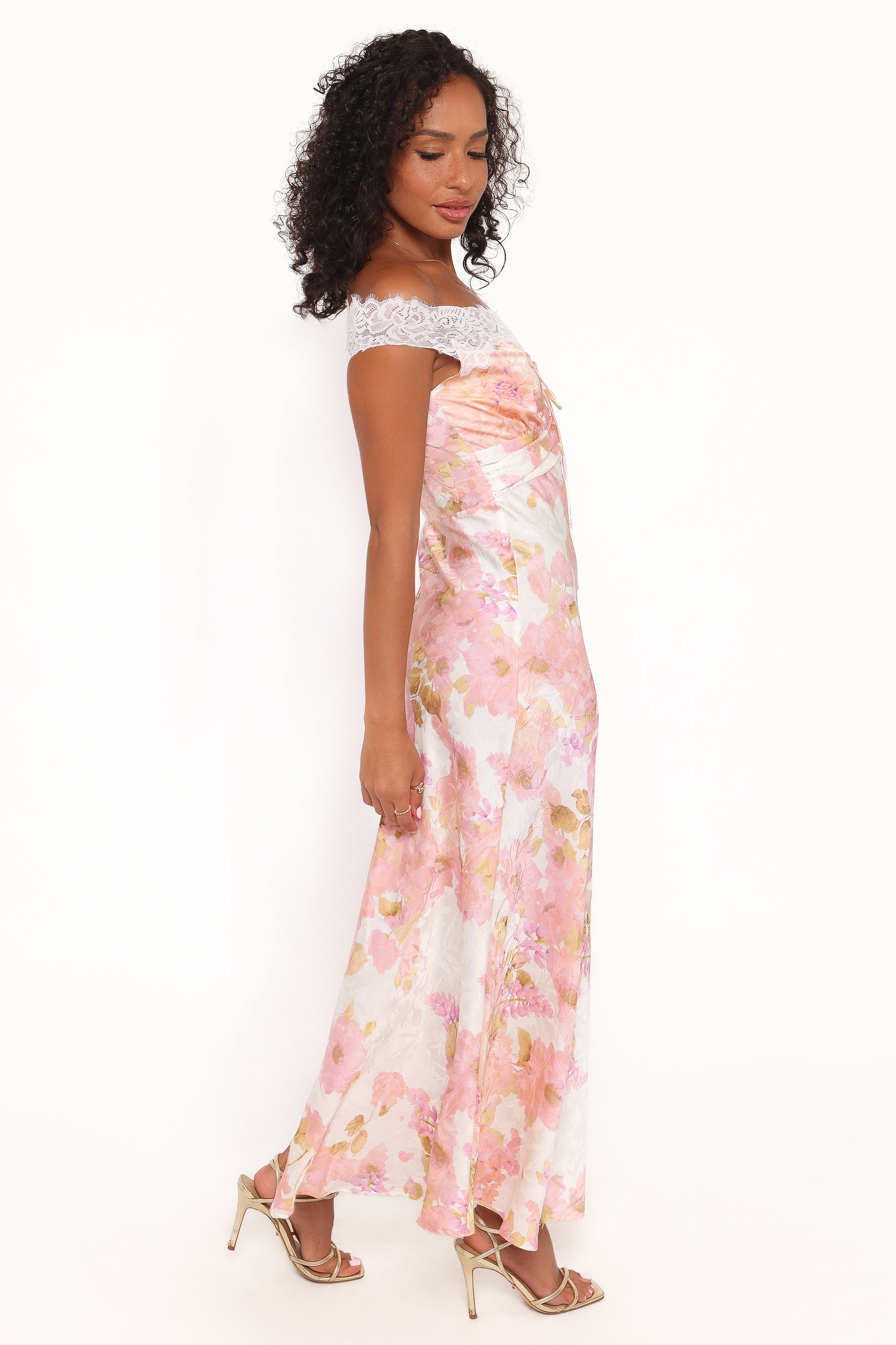 DRESSES Voss Off Shoulder Lace Maxi Dress - Pink Floral