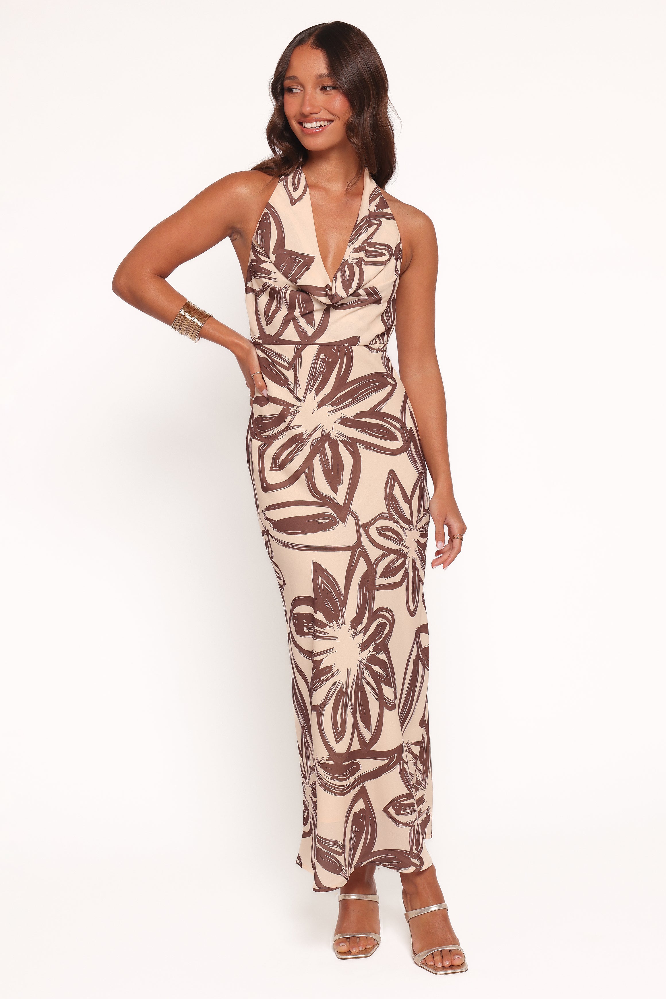 Warner Halter Dress - Cream/Brown | Petal & Pup