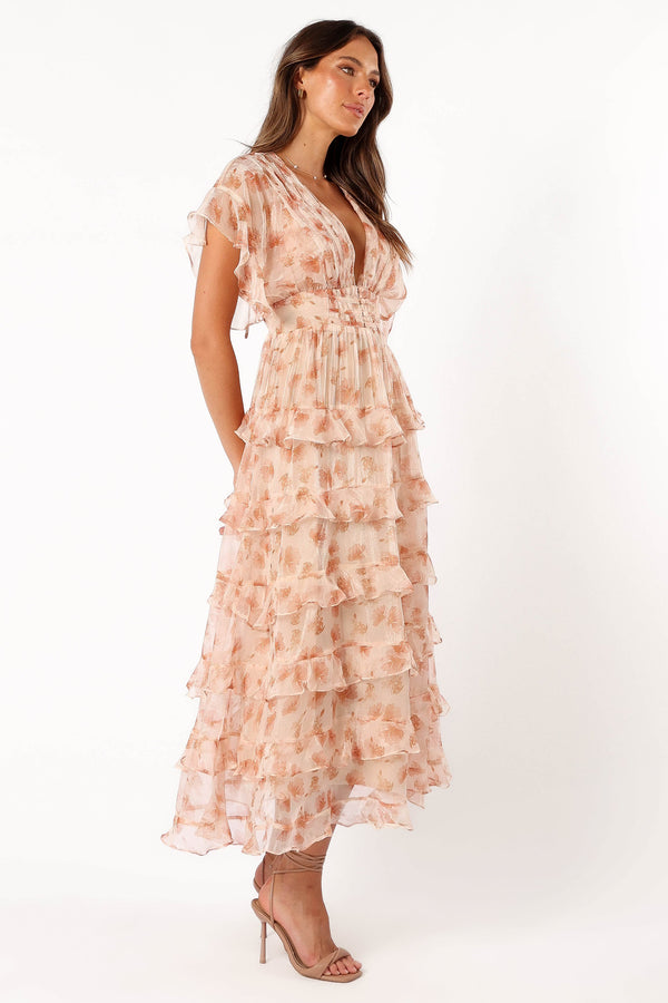 DRESSES @Wendi Ruffle Dress - Dark Peach Floral