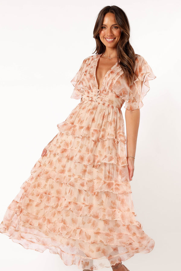 DRESSES @Wendi Ruffle Dress - Dark Peach Floral