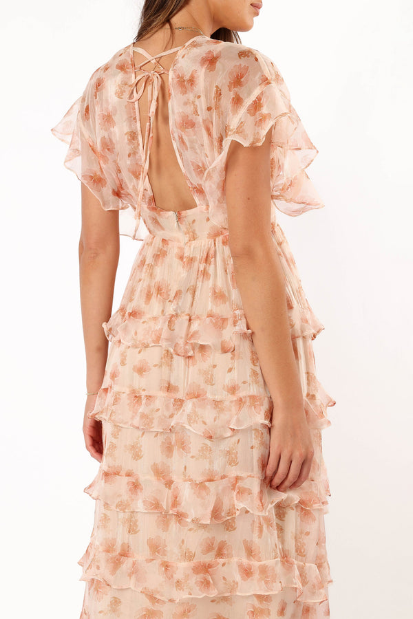 DRESSES @Wendi Ruffle Dress - Dark Peach Floral