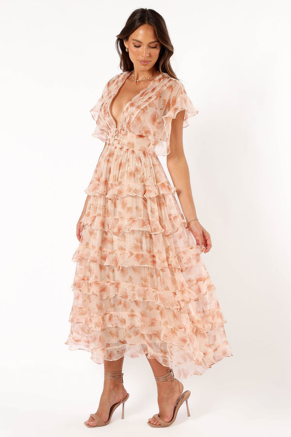 DRESSES @Wendi Ruffle Dress - Dark Peach Floral