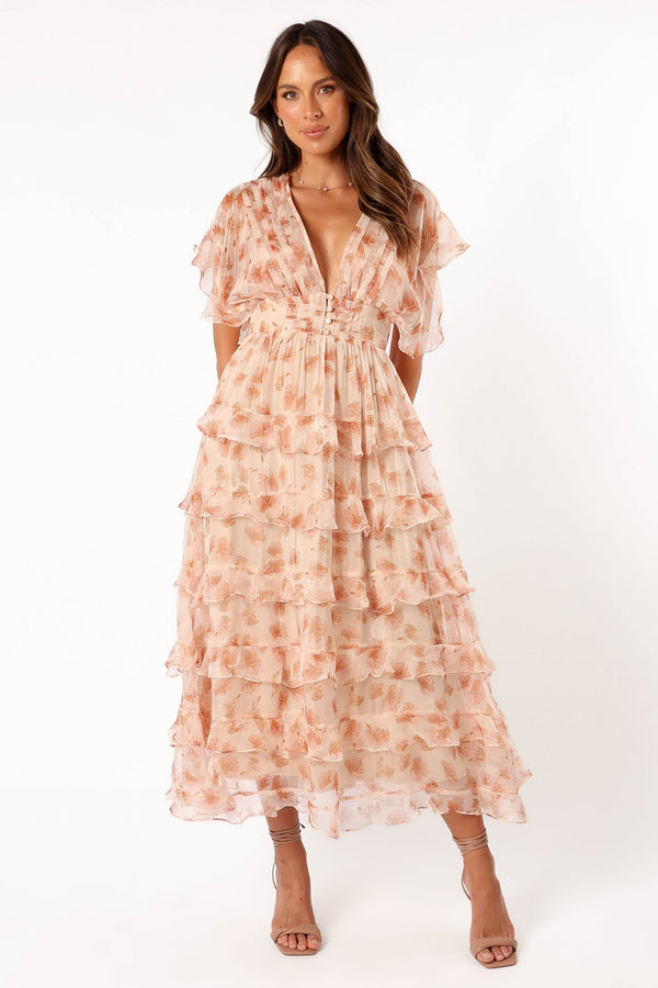 DRESSES @Wendi Ruffle Dress - Dark Peach Floral