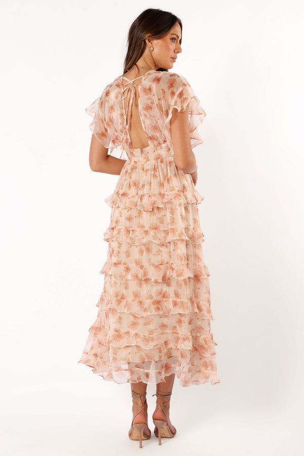 DRESSES @Wendi Ruffle Dress - Dark Peach Floral