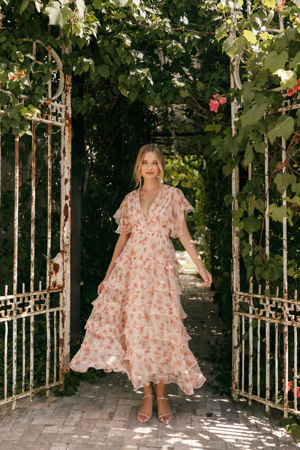 DRESSES Wendi Ruffle Dress - Dark Peach Floral