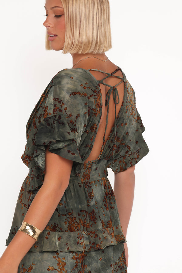 DRESSES Wendi Ruffle Dress - Jade/Brown
