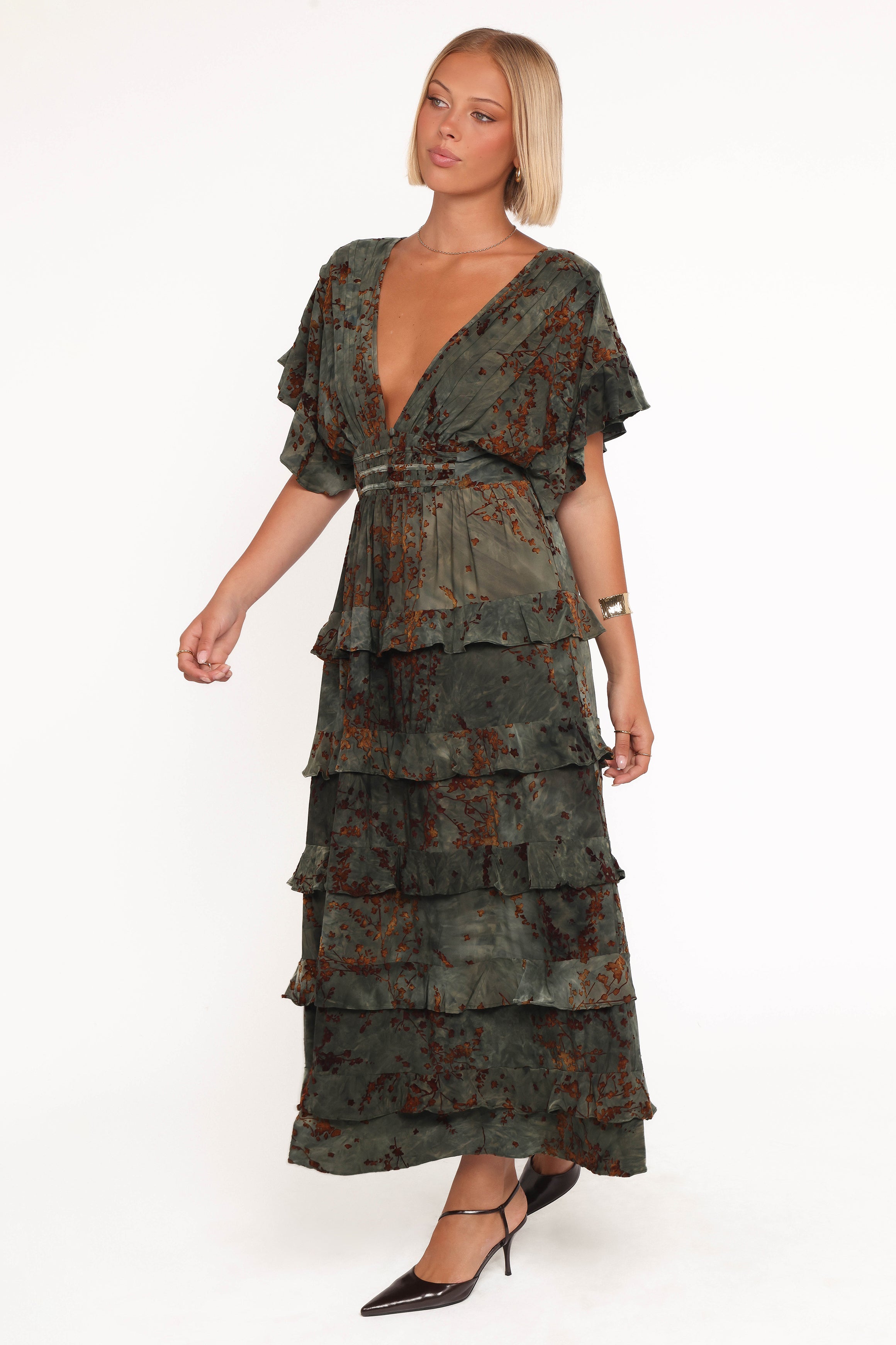 DRESSES Wendi Ruffle Dress - Jade/Brown