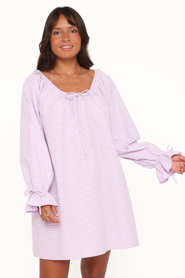 DRESSES Wendy Mini Dress - Lilac Gingham