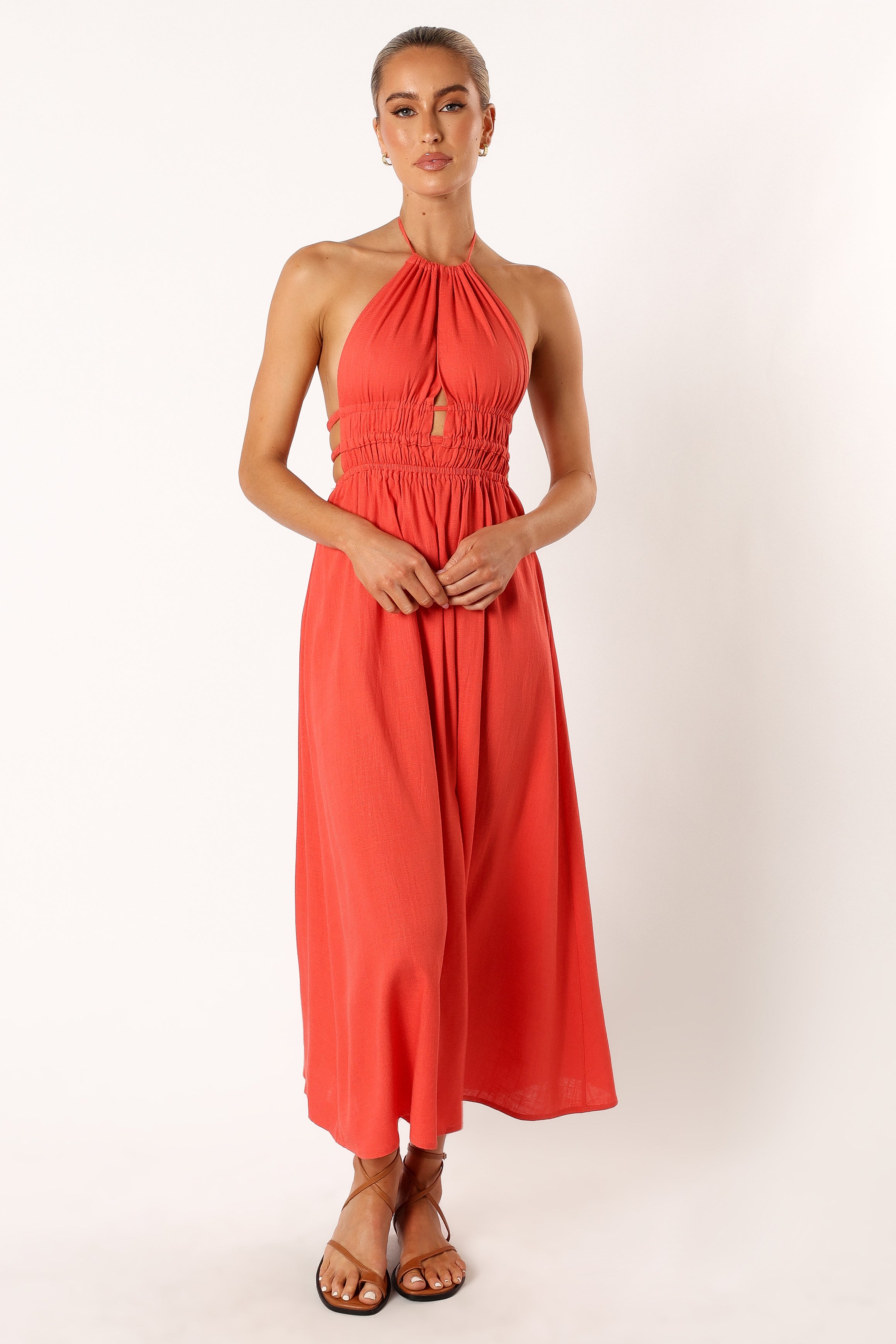 DRESSES @Wilder Halterneck Maxi Dress - Coral Red