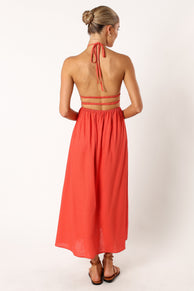 DRESSES @Wilder Halterneck Maxi Dress - Coral Red