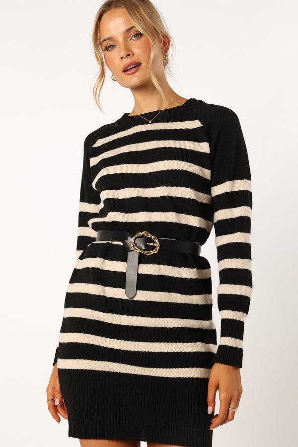 DRESSES @Willa Longsleeve Mini Dress - Black White