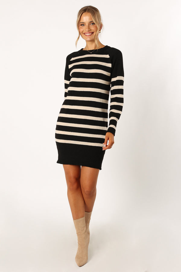 DRESSES @Willa Longsleeve Mini Dress - Black White