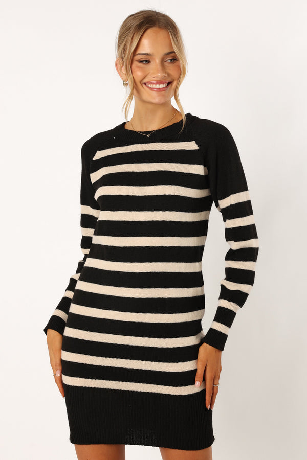 DRESSES @Willa Longsleeve Mini Dress - Black White