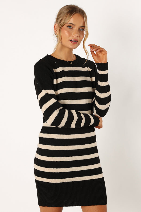 DRESSES @Willa Longsleeve Mini Dress - Black White