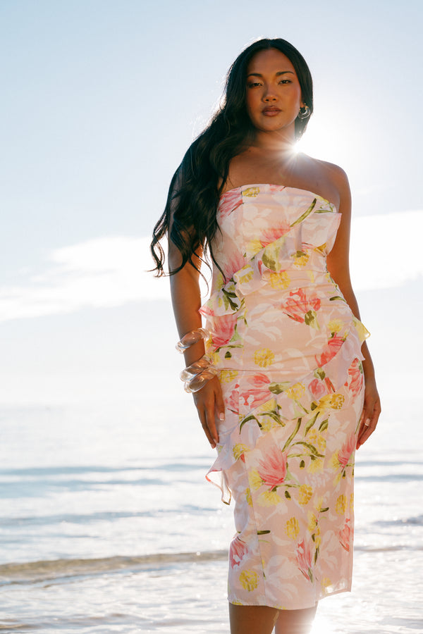 DRESSES Willa Strapless Midi Dress - Acacia Blossom