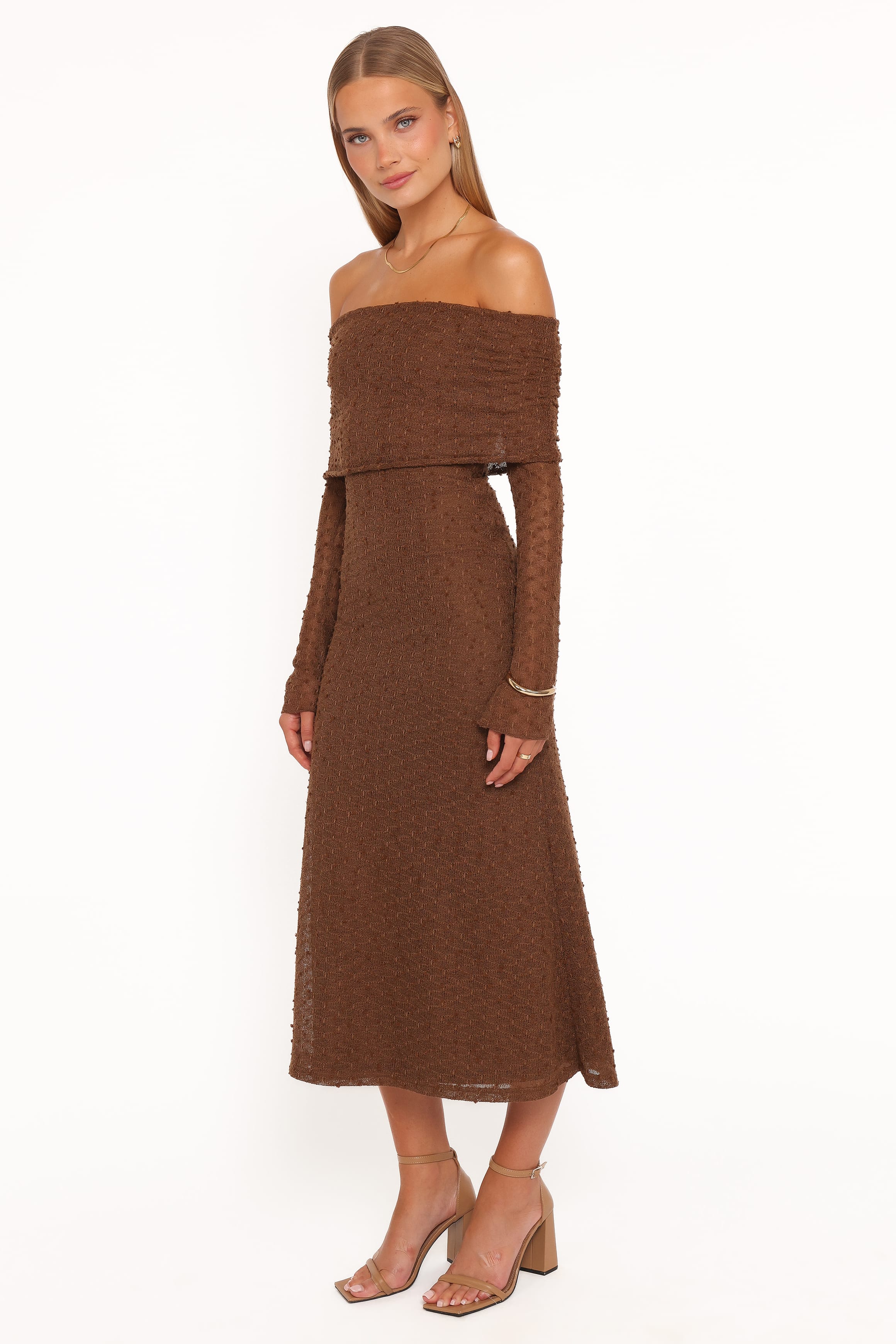 DRESSES @Wilma Off Shoulder Dress - Brown