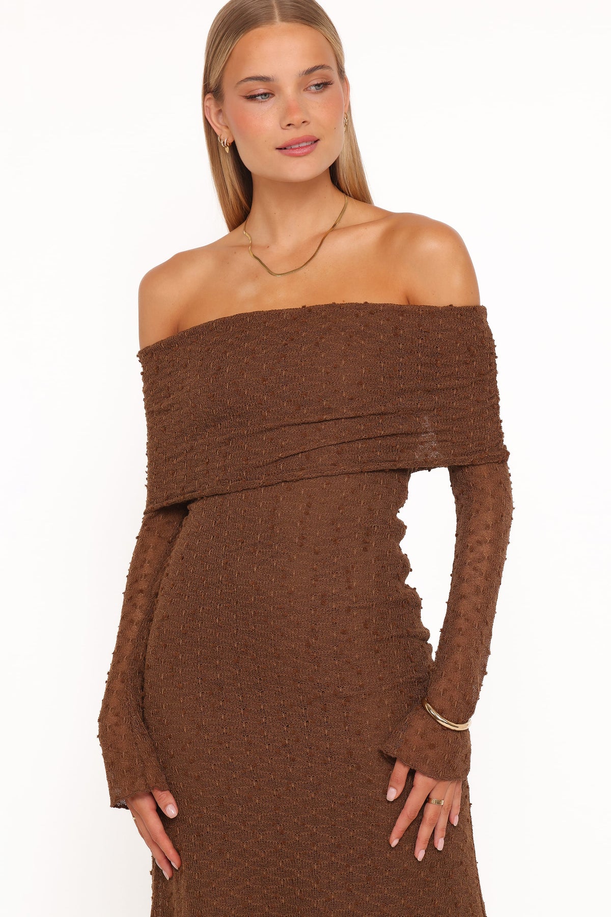 brown off shoulder sweater dress Wilma - Sean Alexander Blue Island Women's Sheer Length:50 [+$ 4.99]