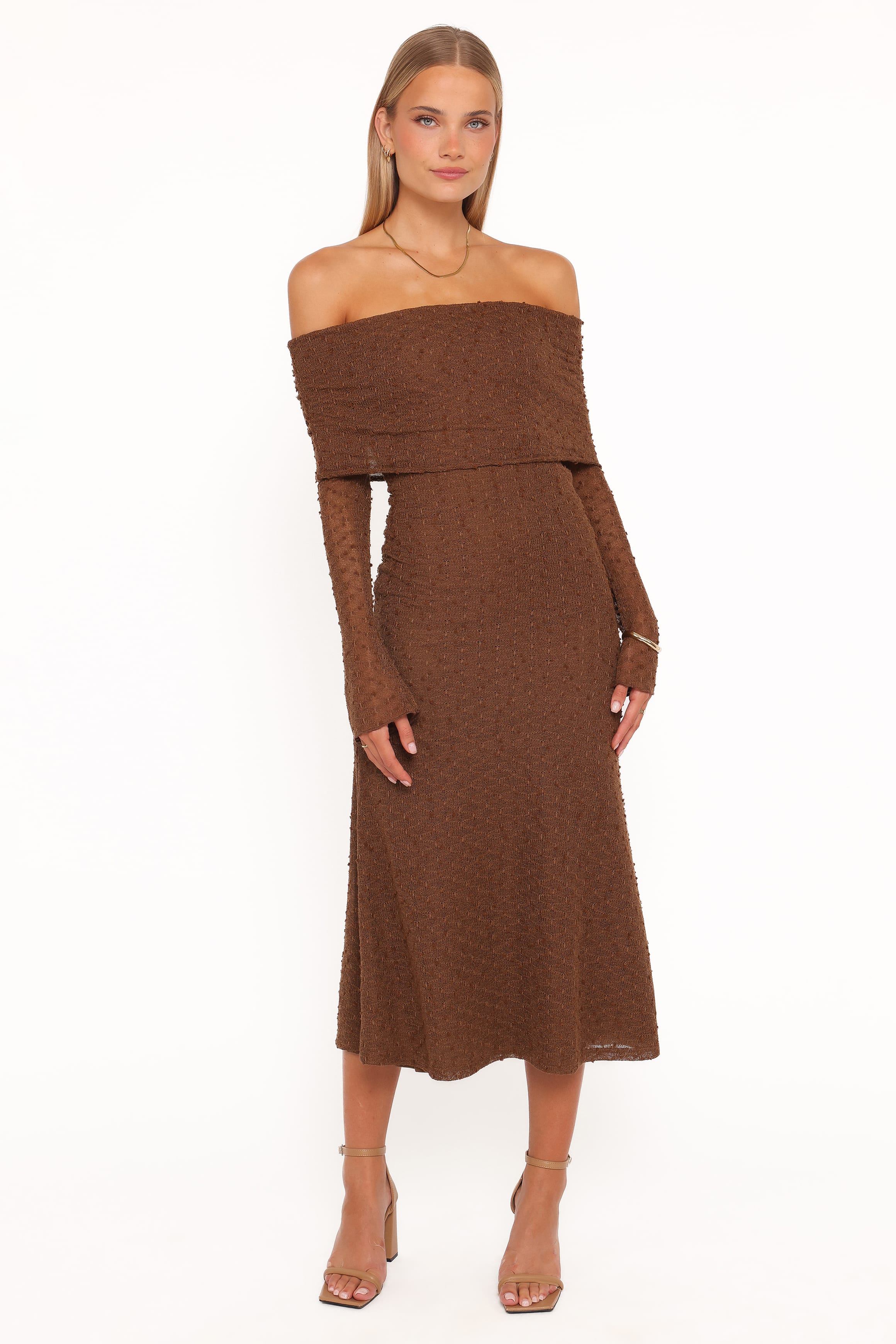 DRESSES @Wilma Off Shoulder Dress - Brown