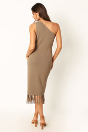 DRESSES @Winne One Shoulder Knit Dress - Olive