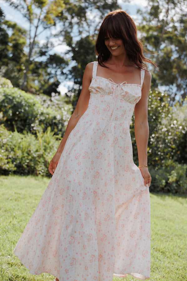 DRESSES Wisteria Midi Dress - Peach Ditsy Floral