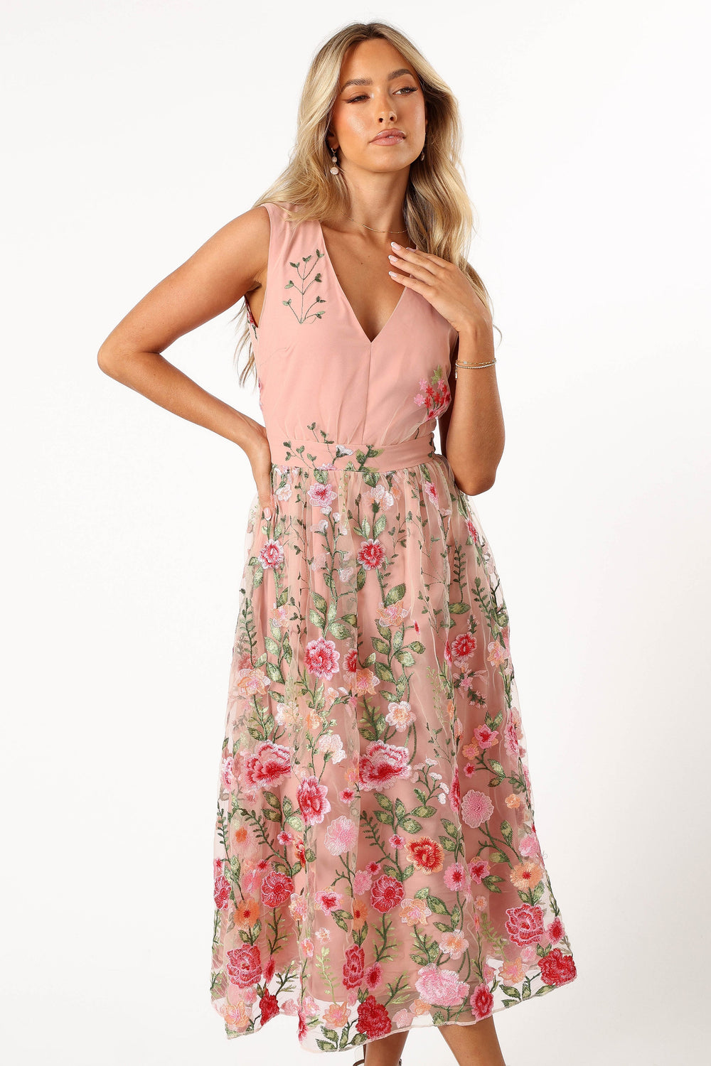 DRESSES @Wonderland Midi Dress - Pink Floral (Hold for Modern Romance)
