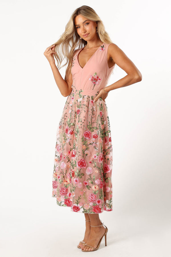 DRESSES @Wonderland Midi Dress - Pink Floral (Hold for Modern Romance)