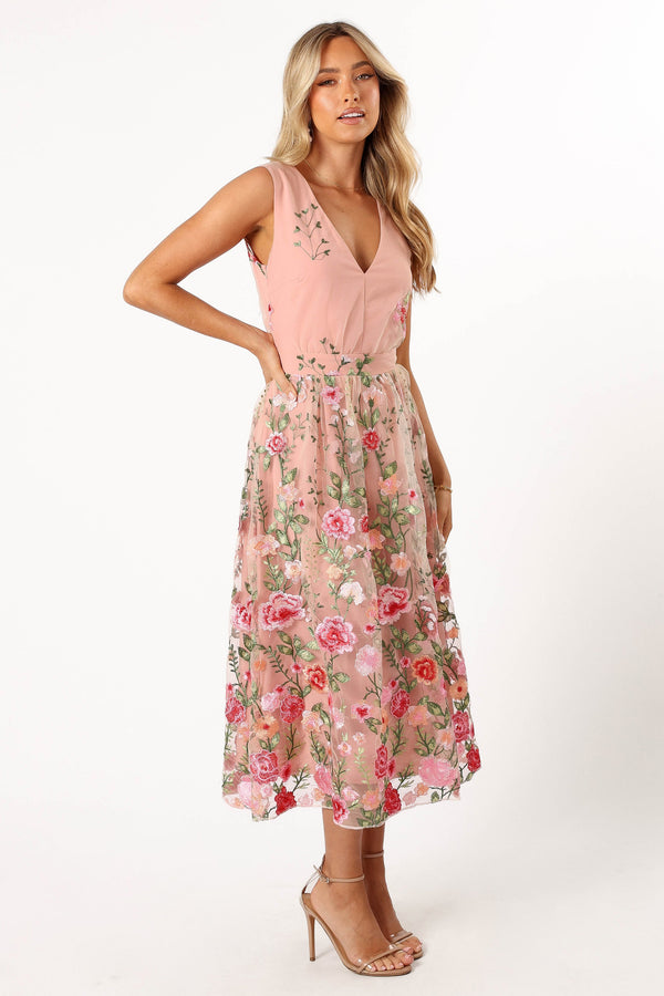 DRESSES @Wonderland Midi Dress - Pink Floral (Hold for Modern Romance)