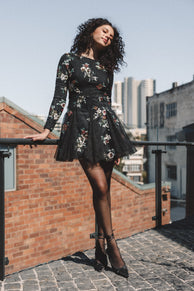 DRESSES Woodsen Long Sleeve Mini Dress - Black Floral