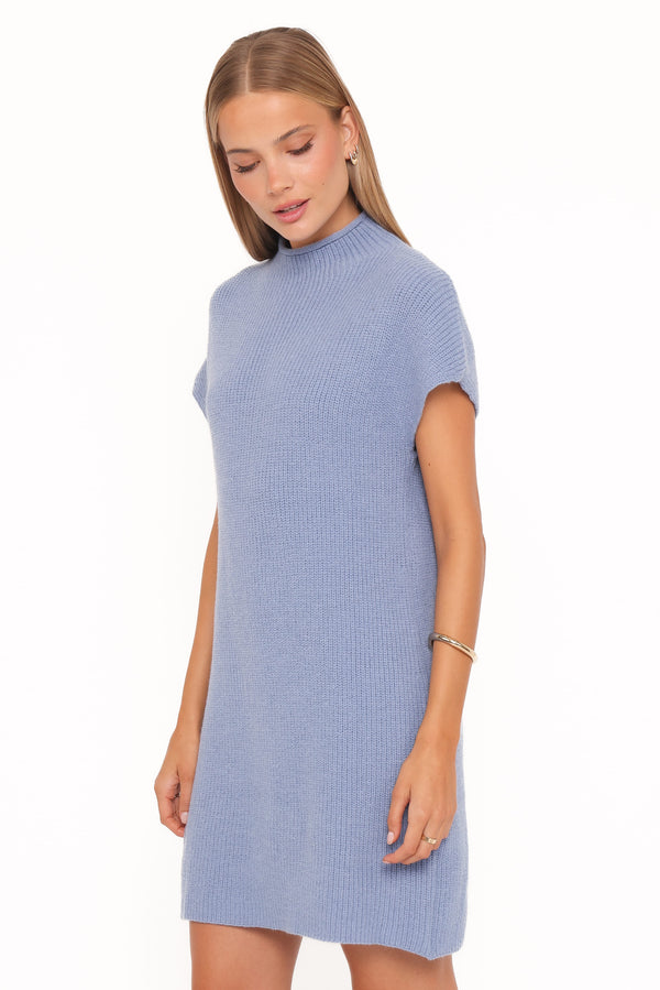 DRESSES @Wright Knit Mini Dress - Dusty Blue