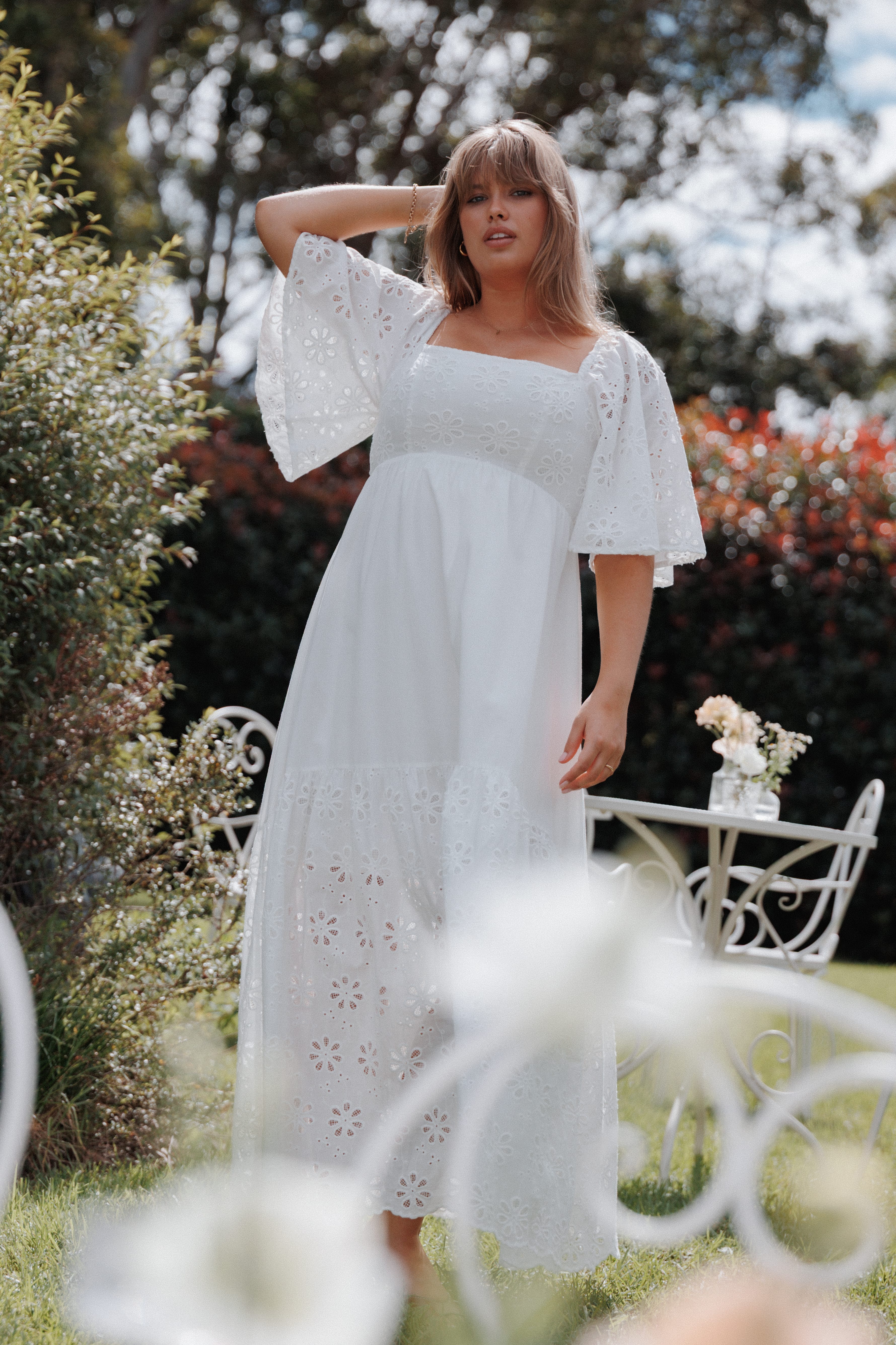 Xana Maxi Dress - White Broderie | Petal & Pup