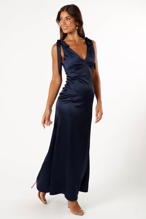 DRESSES @Xavier Bow Shoulder Maxi Dress - Navy