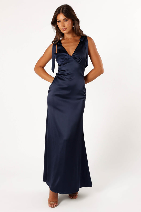 DRESSES @Xavier Bow Shoulder Maxi Dress - Navy