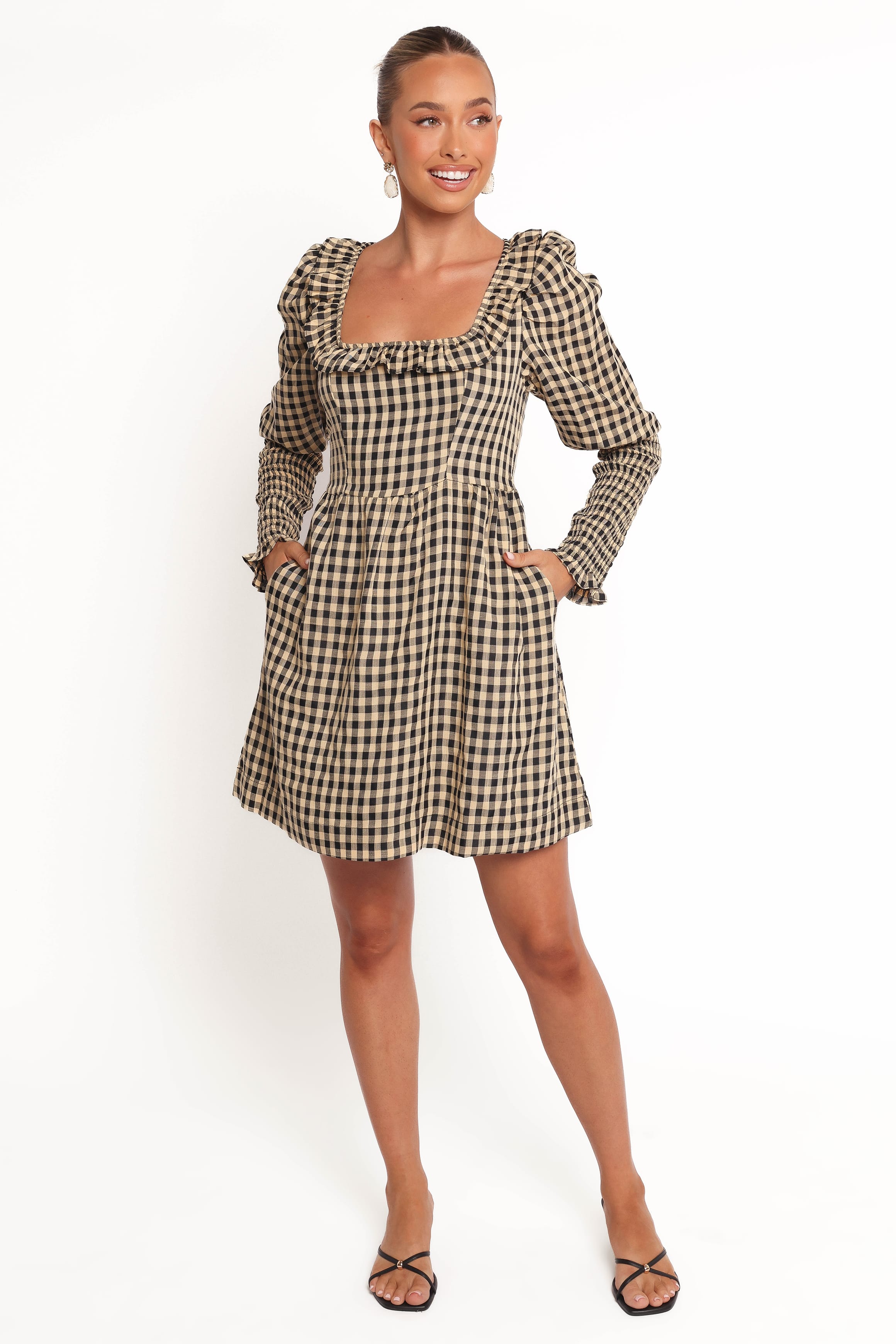 DRESSES Xenia Mini Dress - Black/Beige Gingham