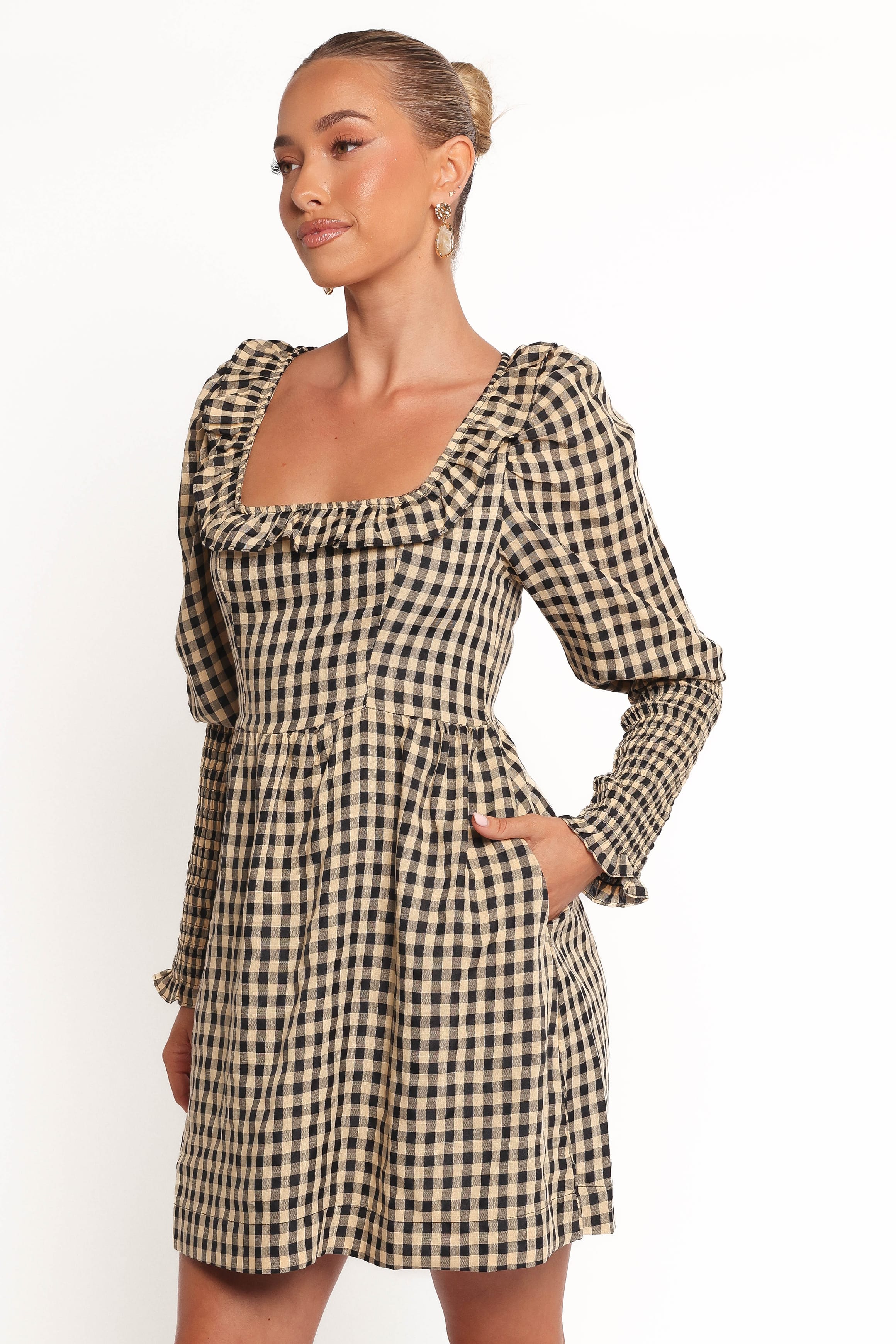 DRESSES Xenia Mini Dress - Black/Beige Gingham