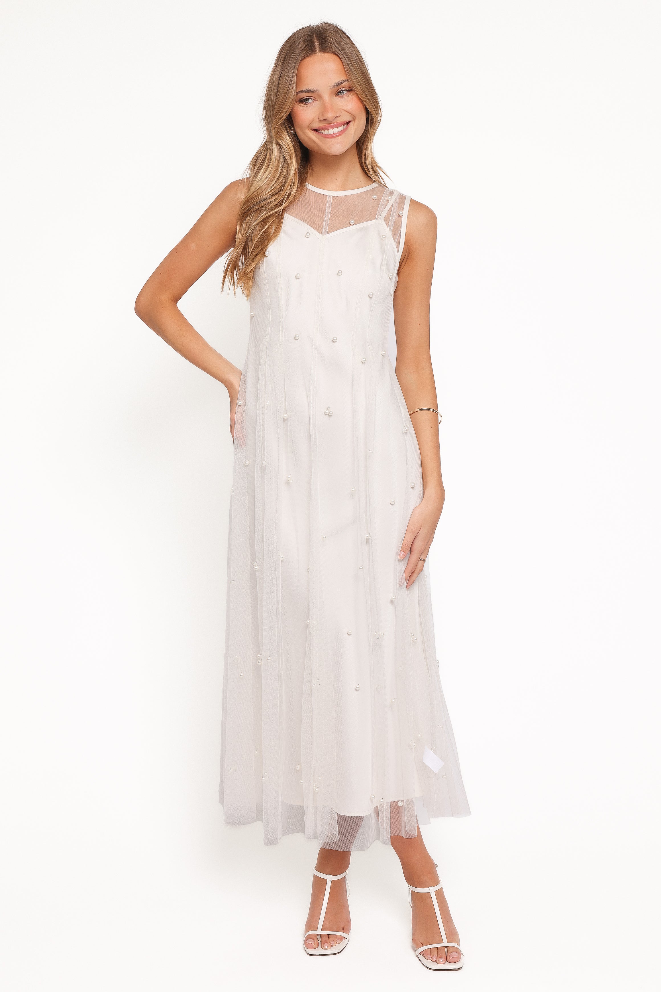 DRESSES Yulia Pearl Midi Dress - Ecru