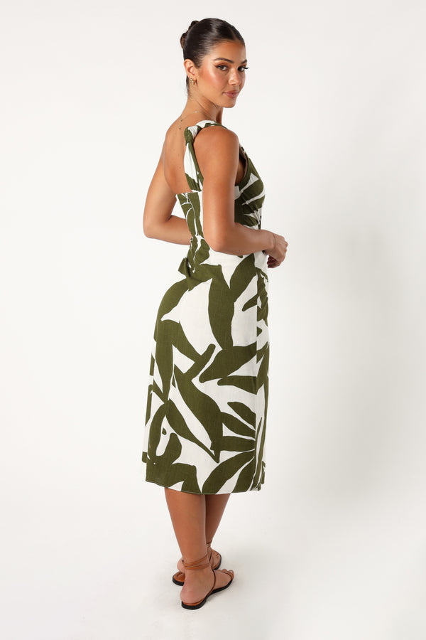 DRESSES @Zara One Shoulder Midi Dress - Olive Palm