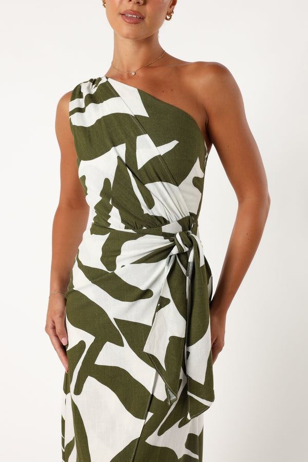 DRESSES @Zara One Shoulder Midi Dress - Olive Palm