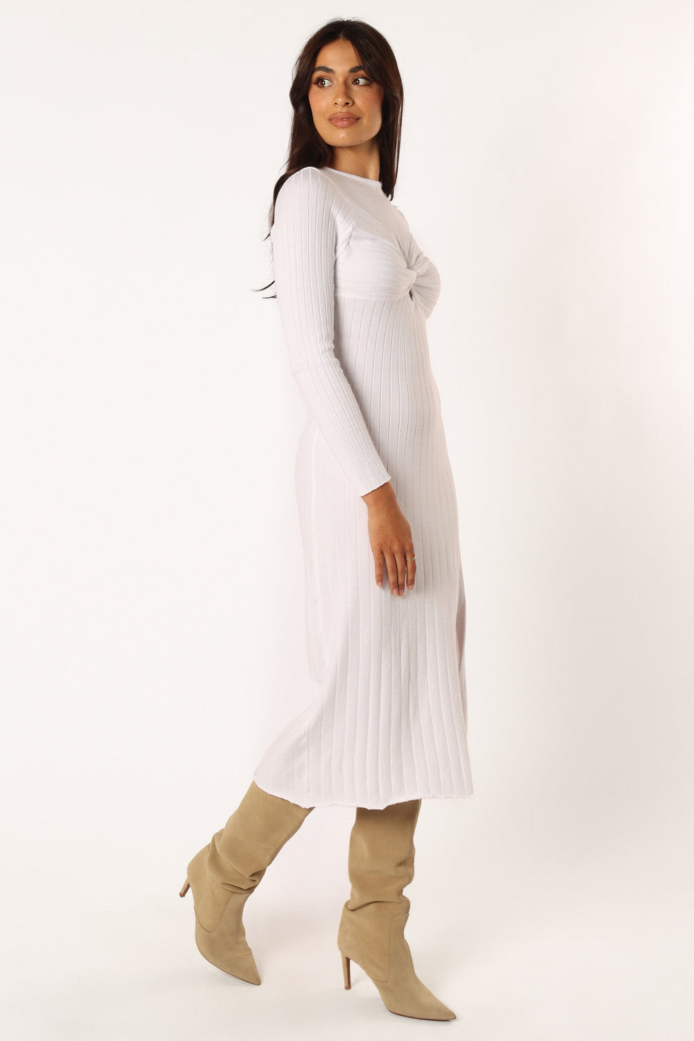 DRESSES @Zayla Longsleeve Midi Dress - Cream