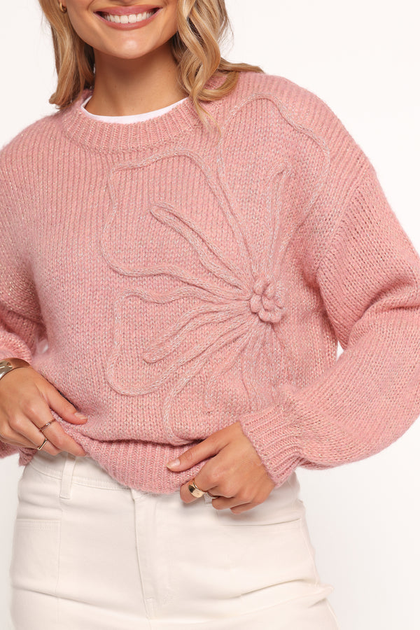 KNITWEAR Addie Tonal Flower Knit Sweater - Pink