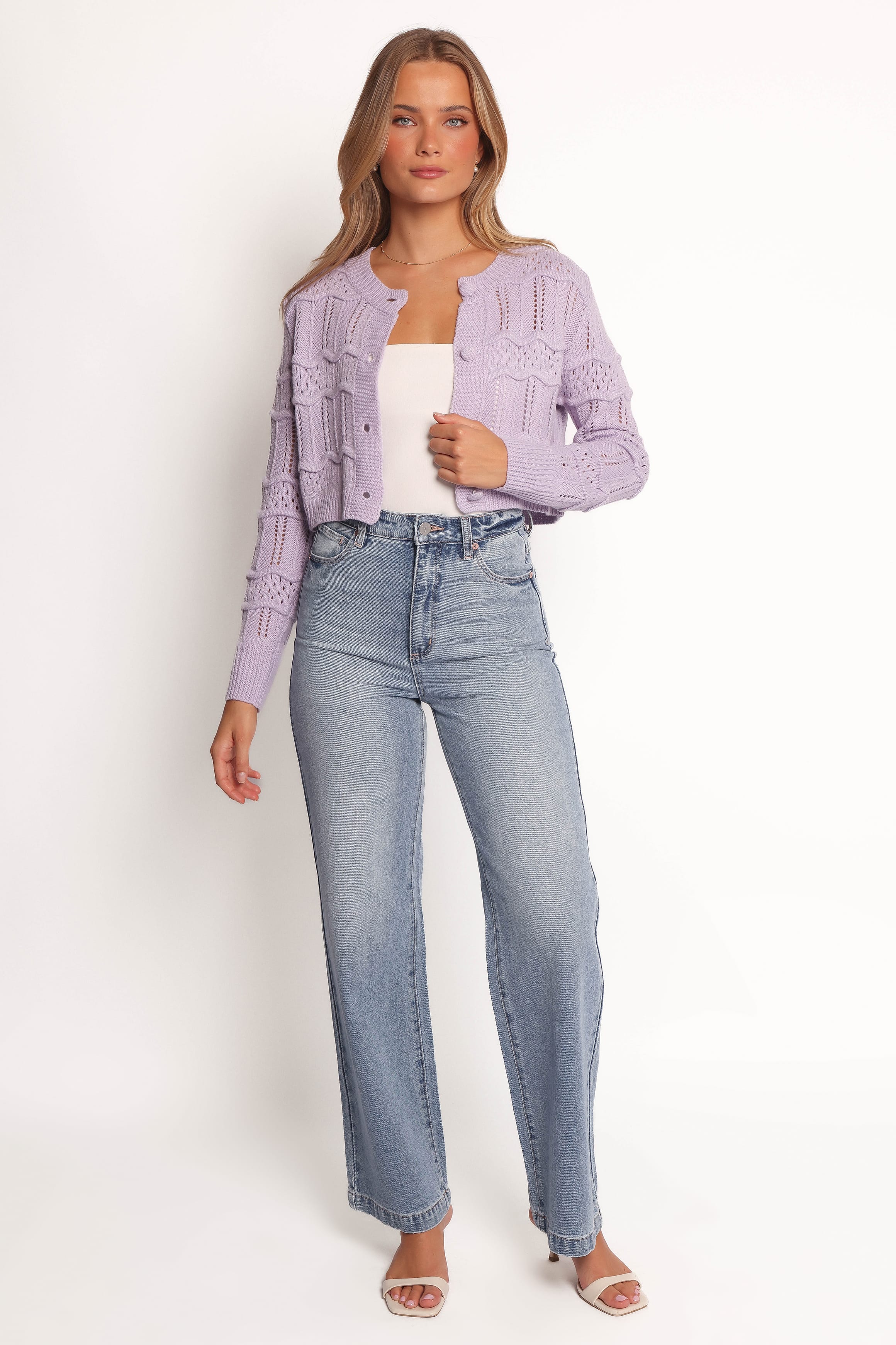 KNITWEAR Aidy Crop Button Front Cardigan - Lilac