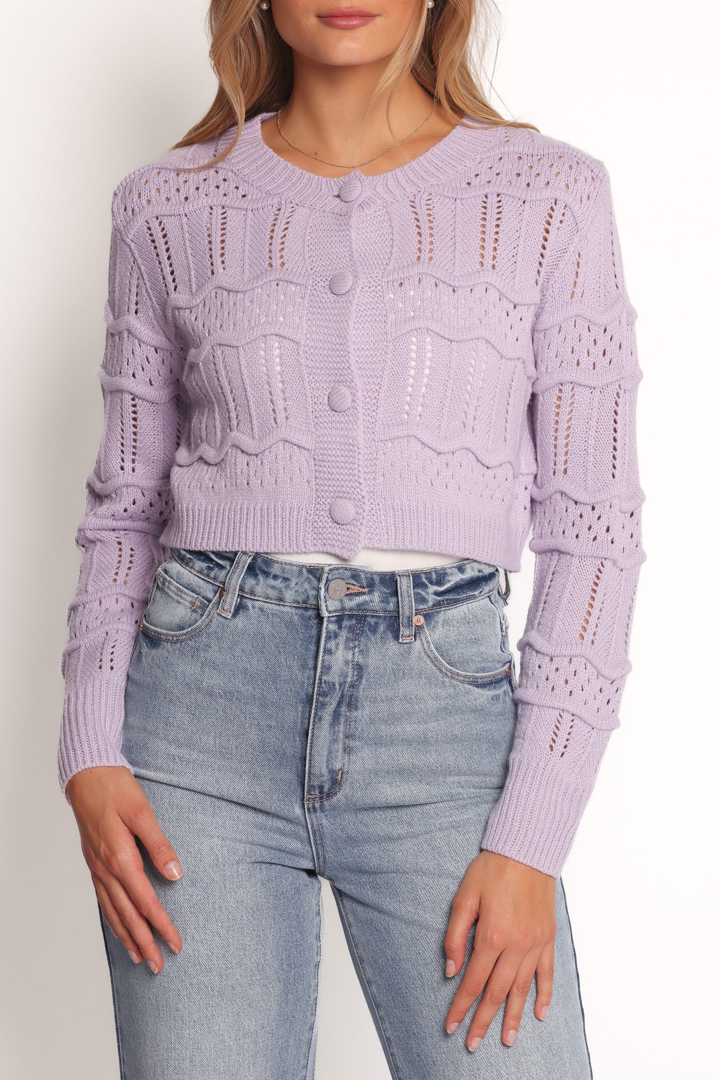 KNITWEAR Aidy Crop Button Front Cardigan - Lilac