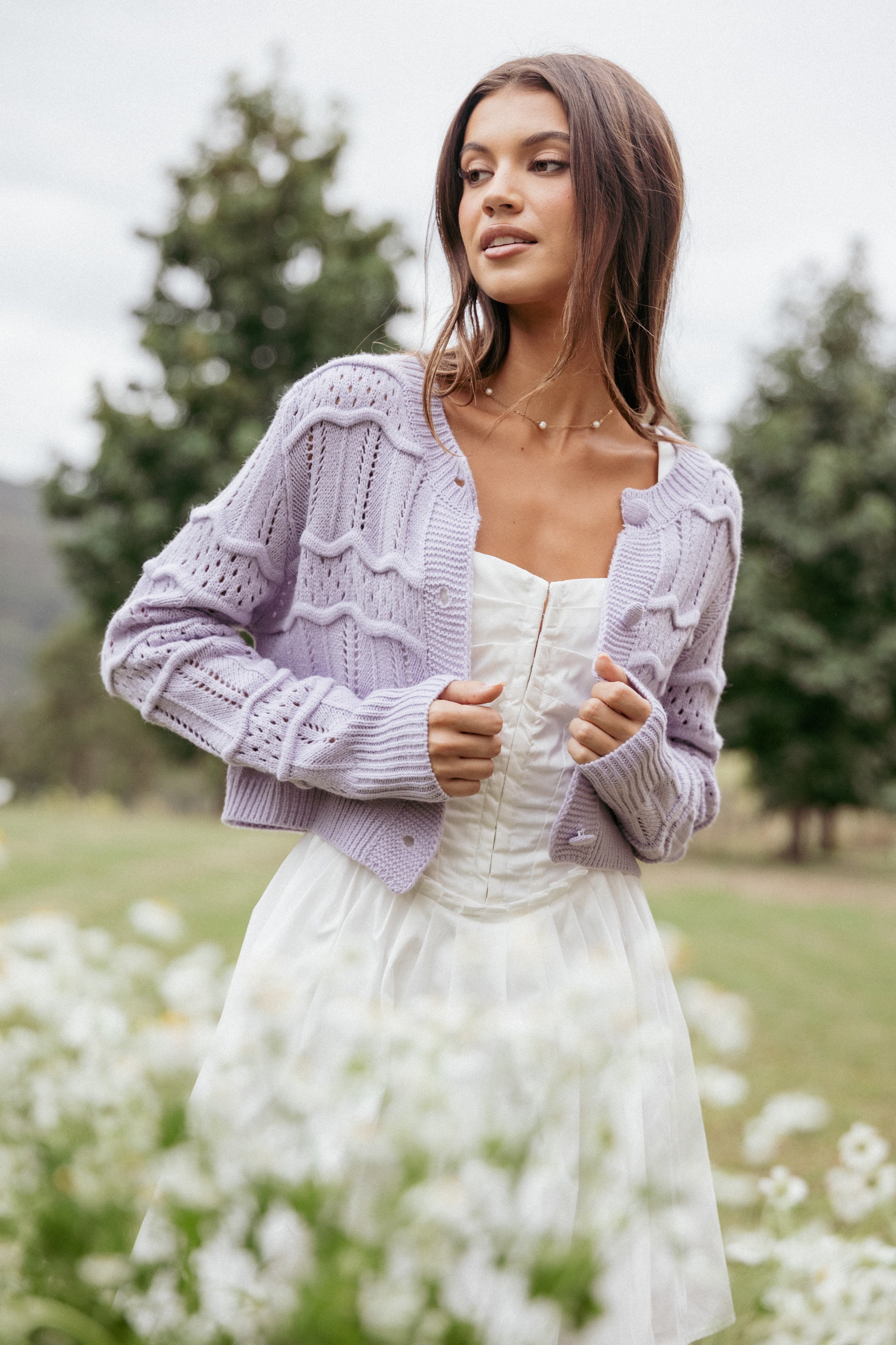 KNITWEAR Aidy Crop Button Front Cardigan - Lilac