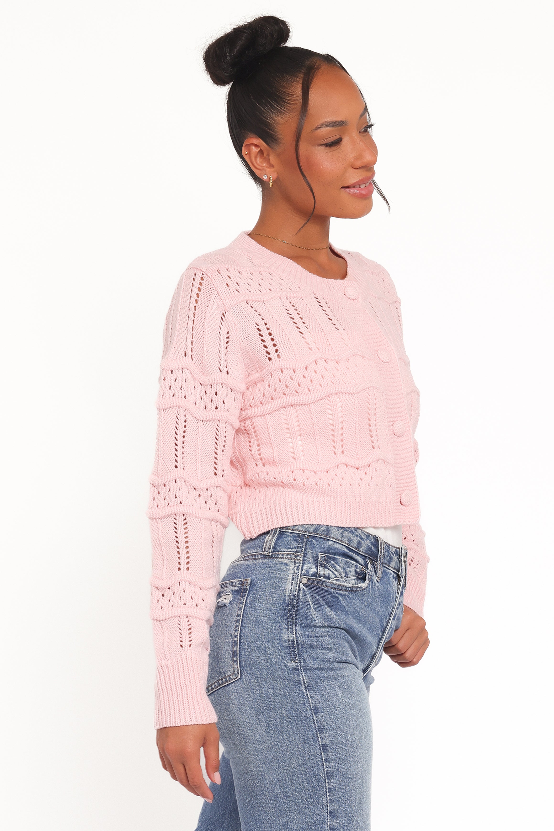 KNITWEAR Aidy Crop Button Front Cardigan - Pink