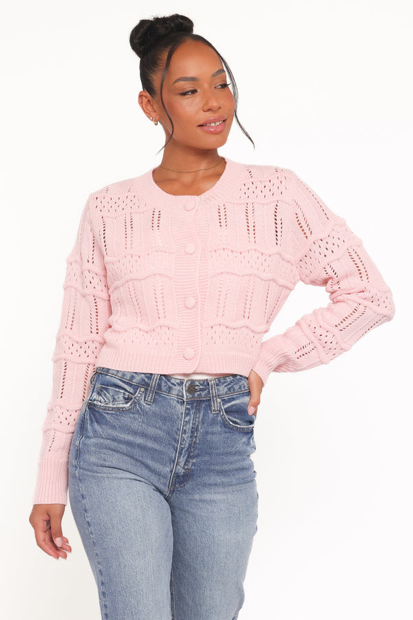 KNITWEAR Aidy Crop Button Front Cardigan - Pink