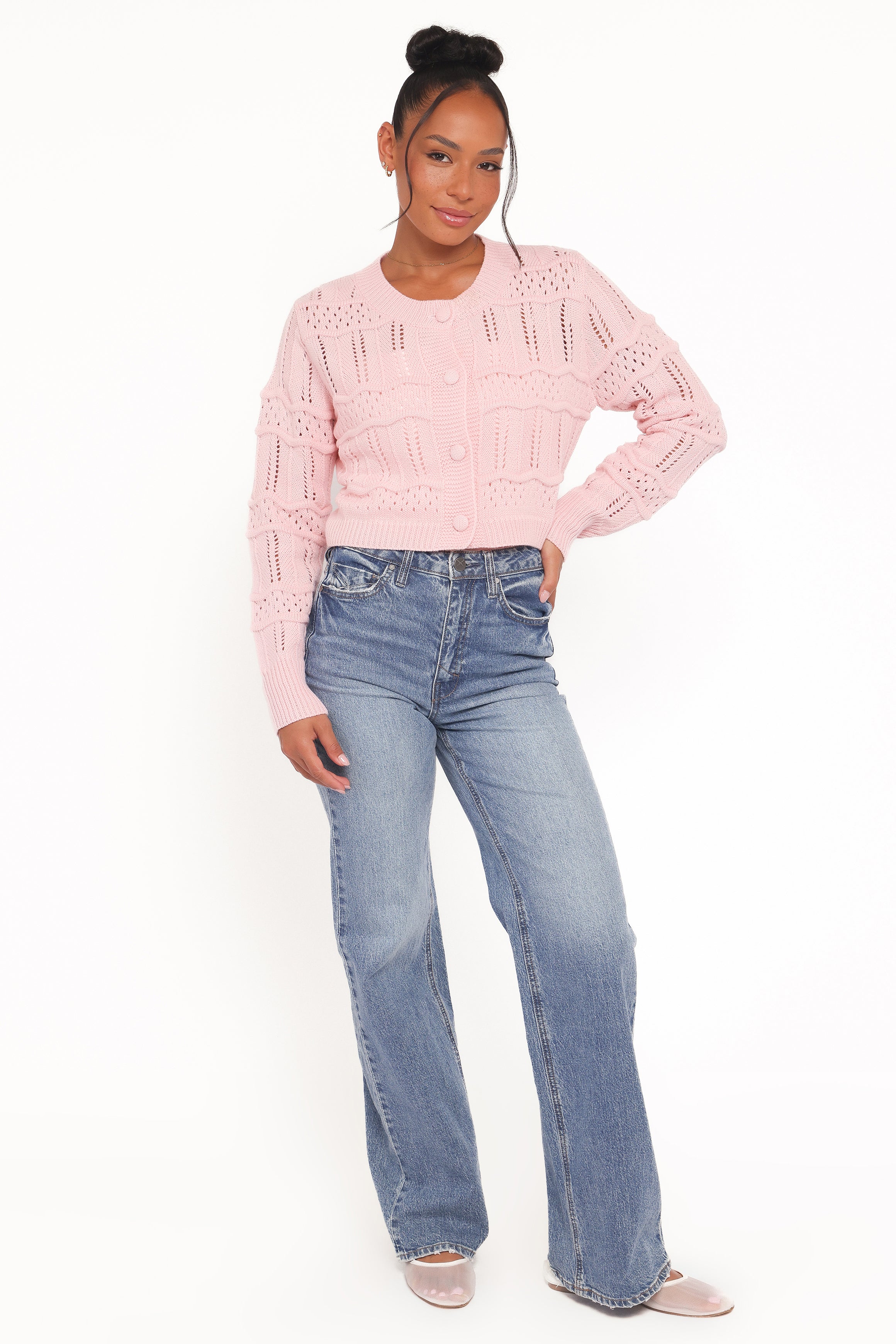 KNITWEAR Aidy Crop Button Front Cardigan - Pink