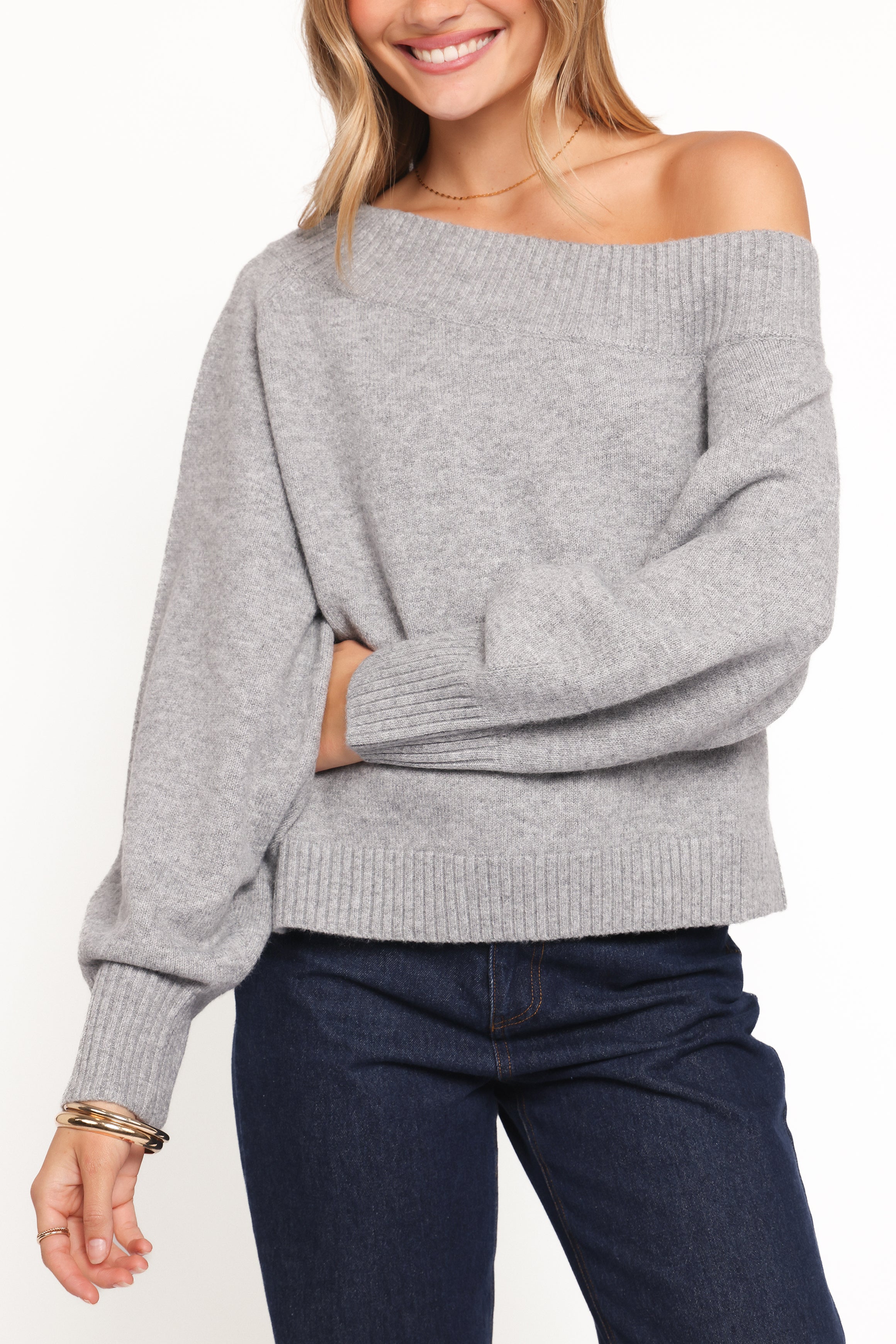KNITWEAR Ailis Off Shoulder Sweater - Grey