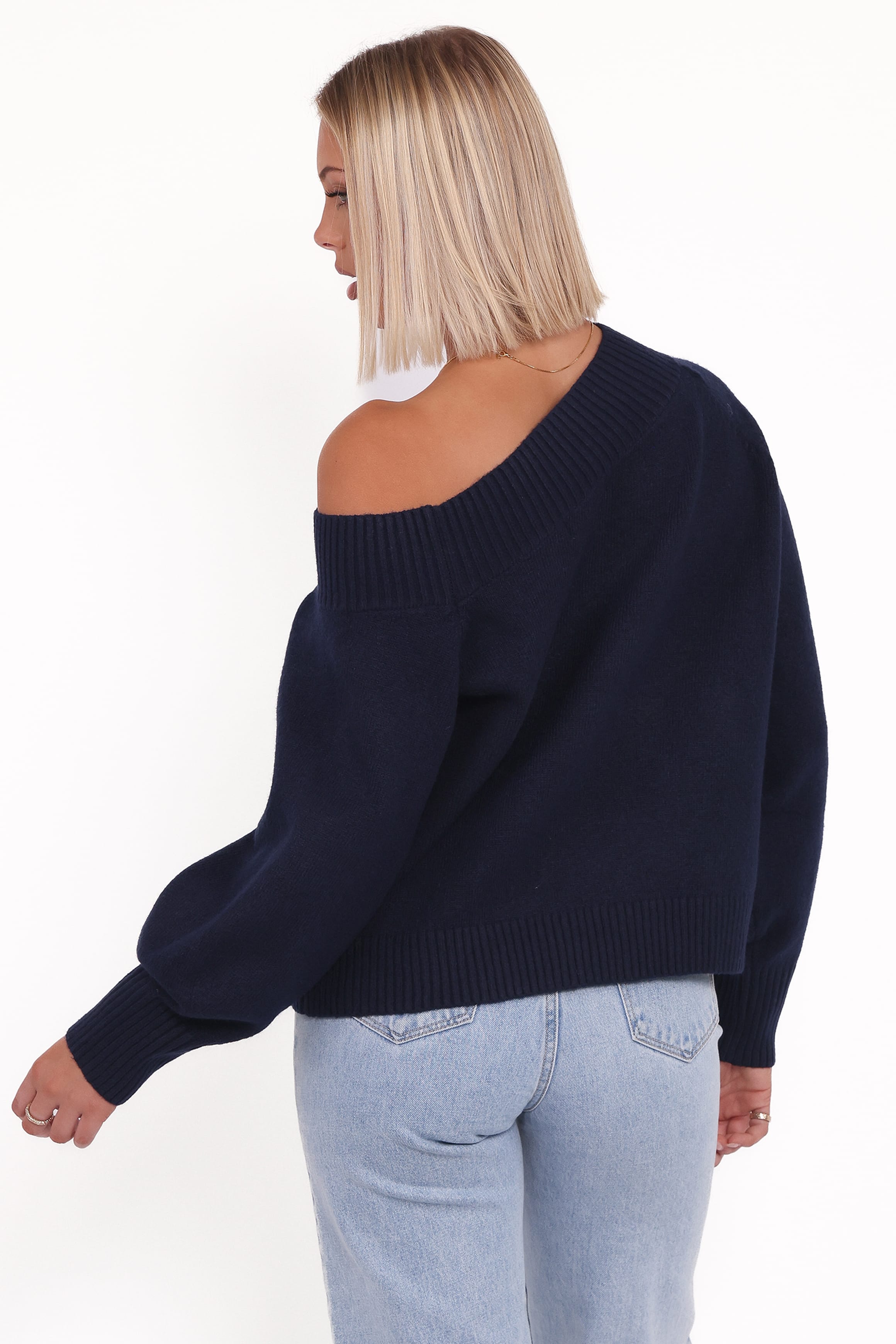 KNITWEAR Ailis Off Shoulder Sweater - Navy