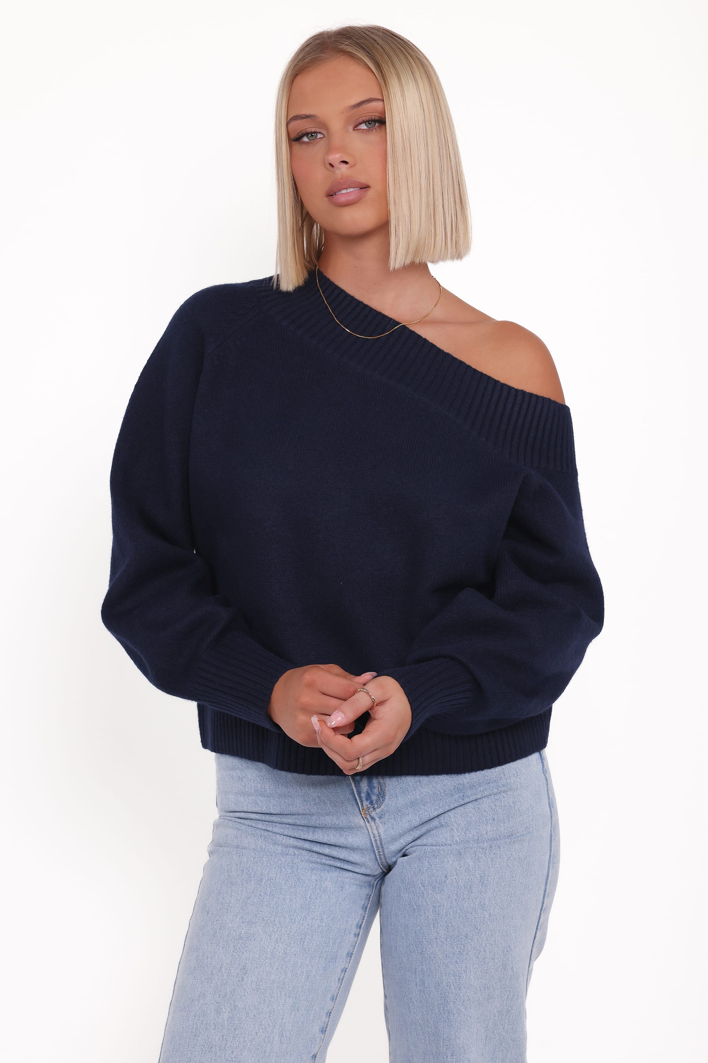 KNITWEAR Ailis Off Shoulder Sweater - Navy