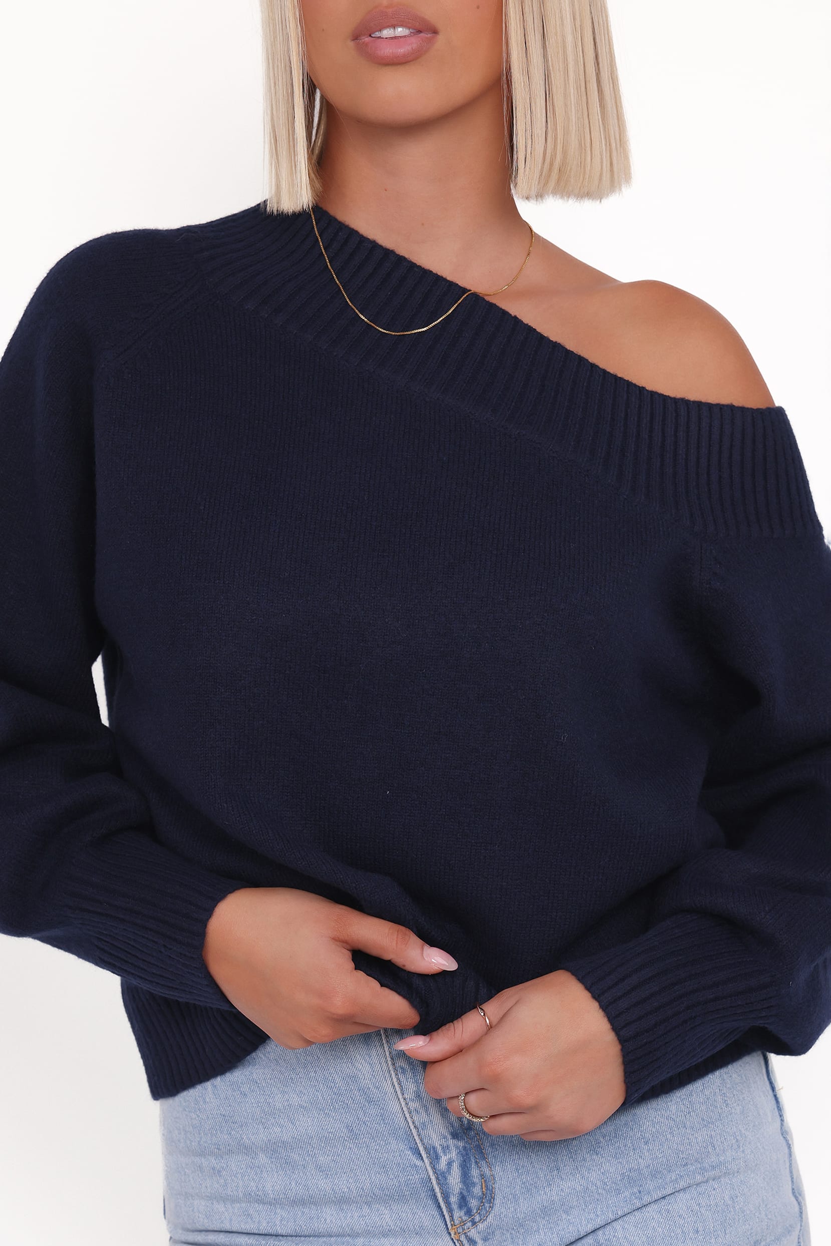 KNITWEAR Ailis Off Shoulder Sweater - Navy